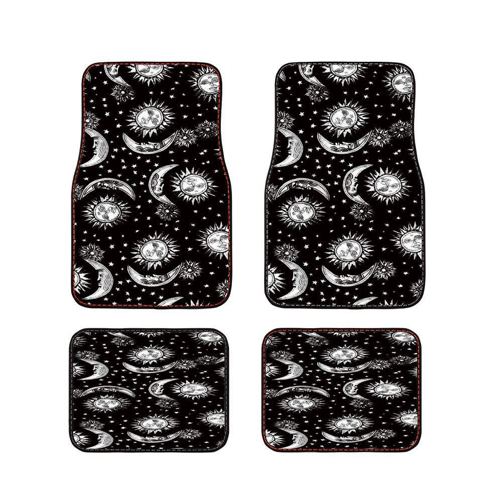 Sun And Moon Black White Pattern Car Floor Mats Accessories