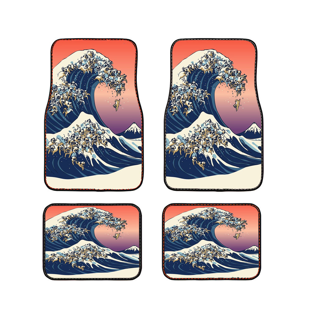 The Great Wave Of Pug Parody Car Floor Mats Accessories