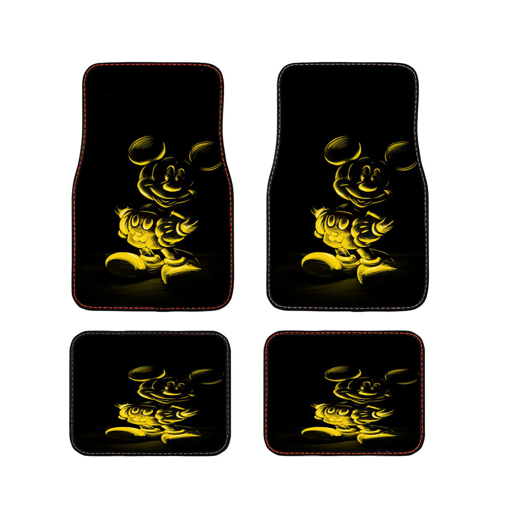 Yellow Mickey Mouse On Black Sketch Car Floor Mats Accessories