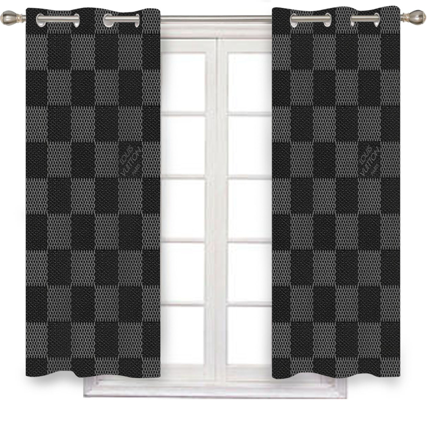 Black Louis Vuitton Damier Texture Window Curtains