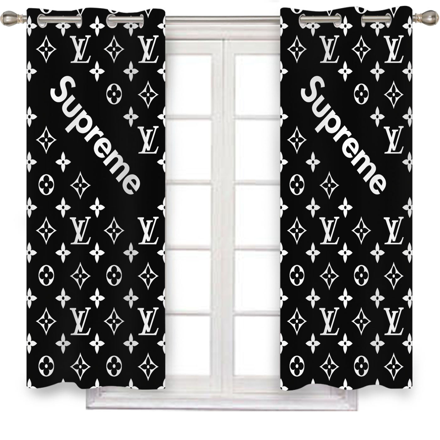 Black Supreme Louis Vuitton Pattern Window Curtains