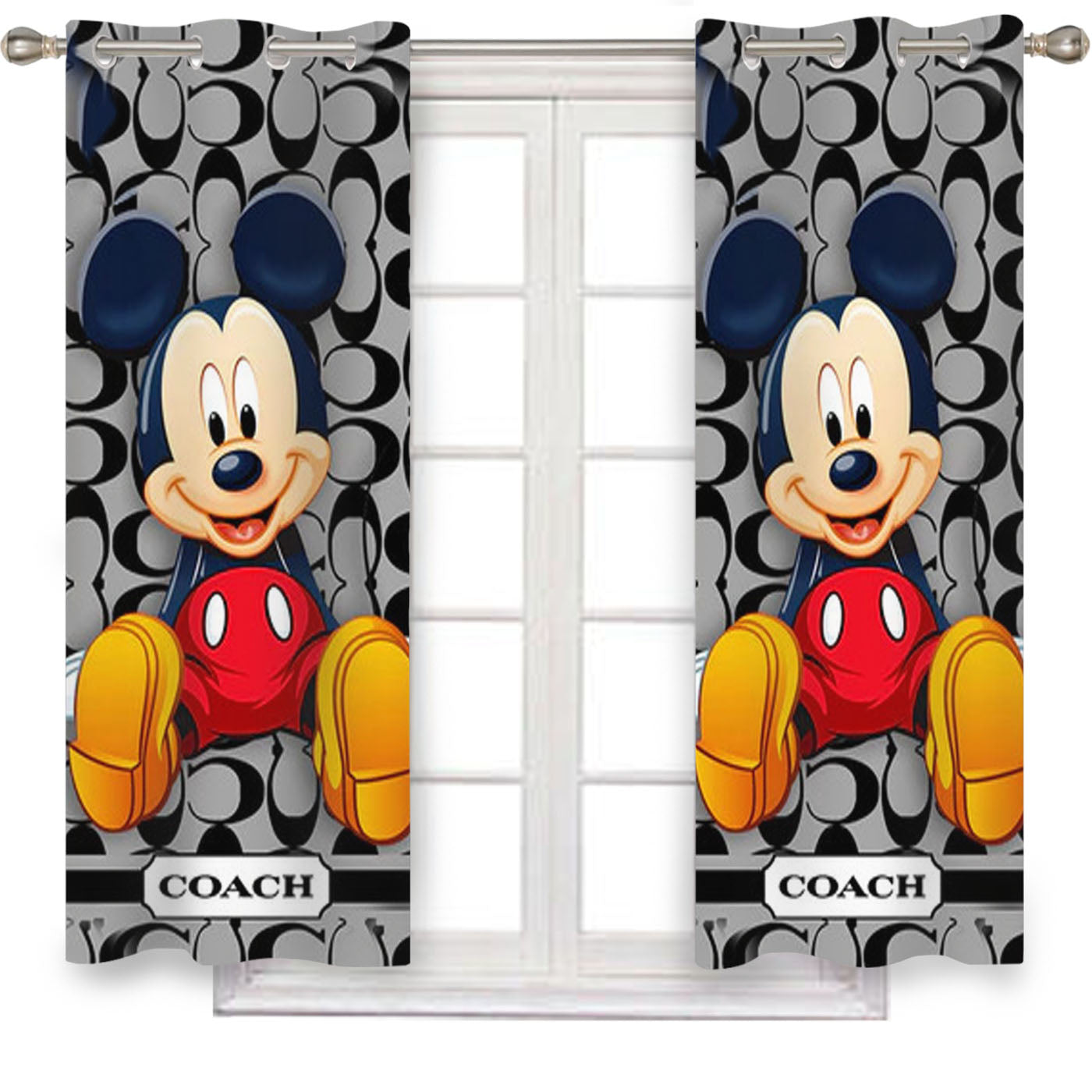 Coach Mickey Mouse Cartoon Window Curtains