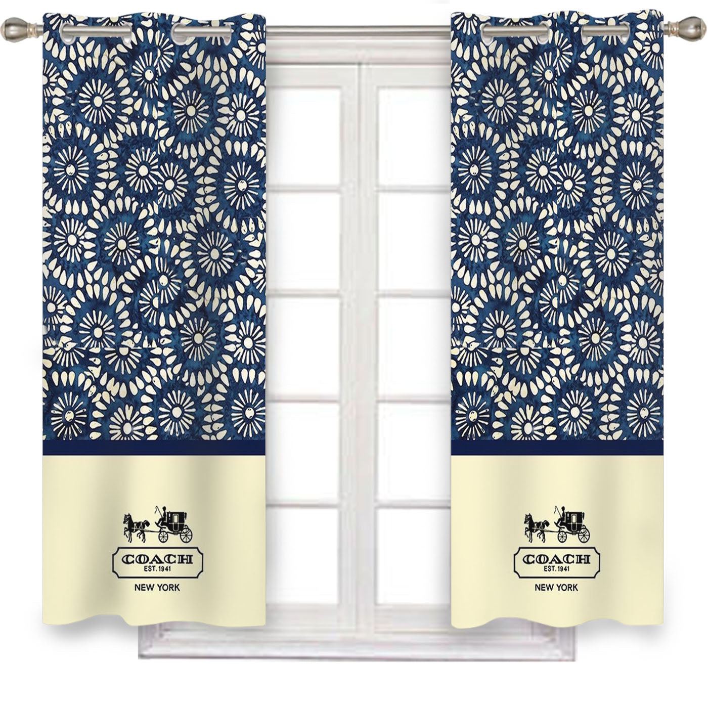 Coach New York Blue Floral Batik Window Curtains