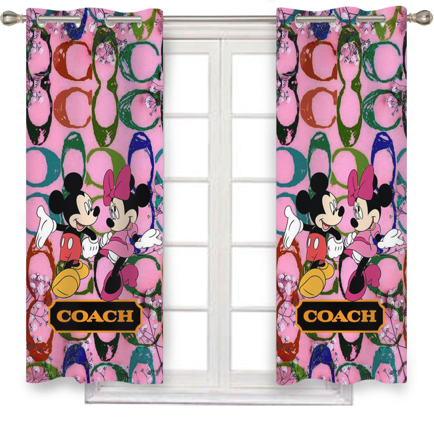 Coach Pink Flower Mickey Minnie Window Curtains
