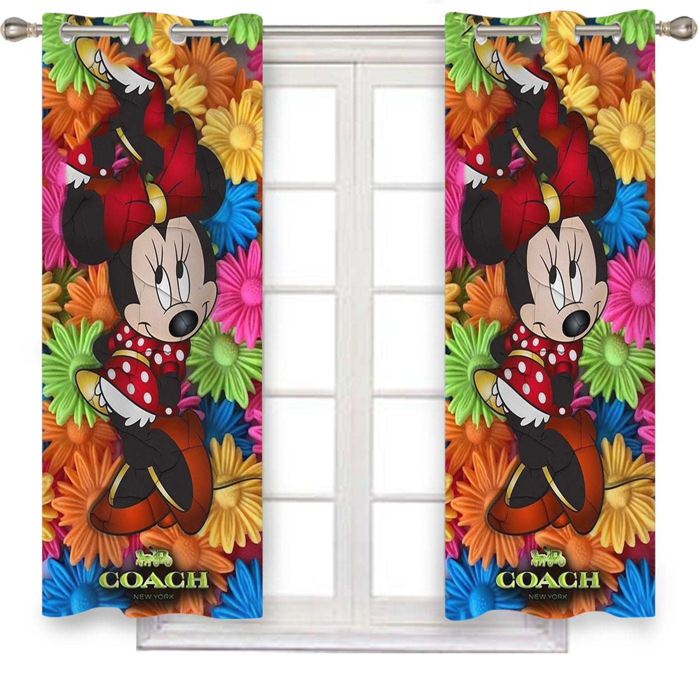 Colorfull Coach Minnie Mouse Flowers Window Curtains