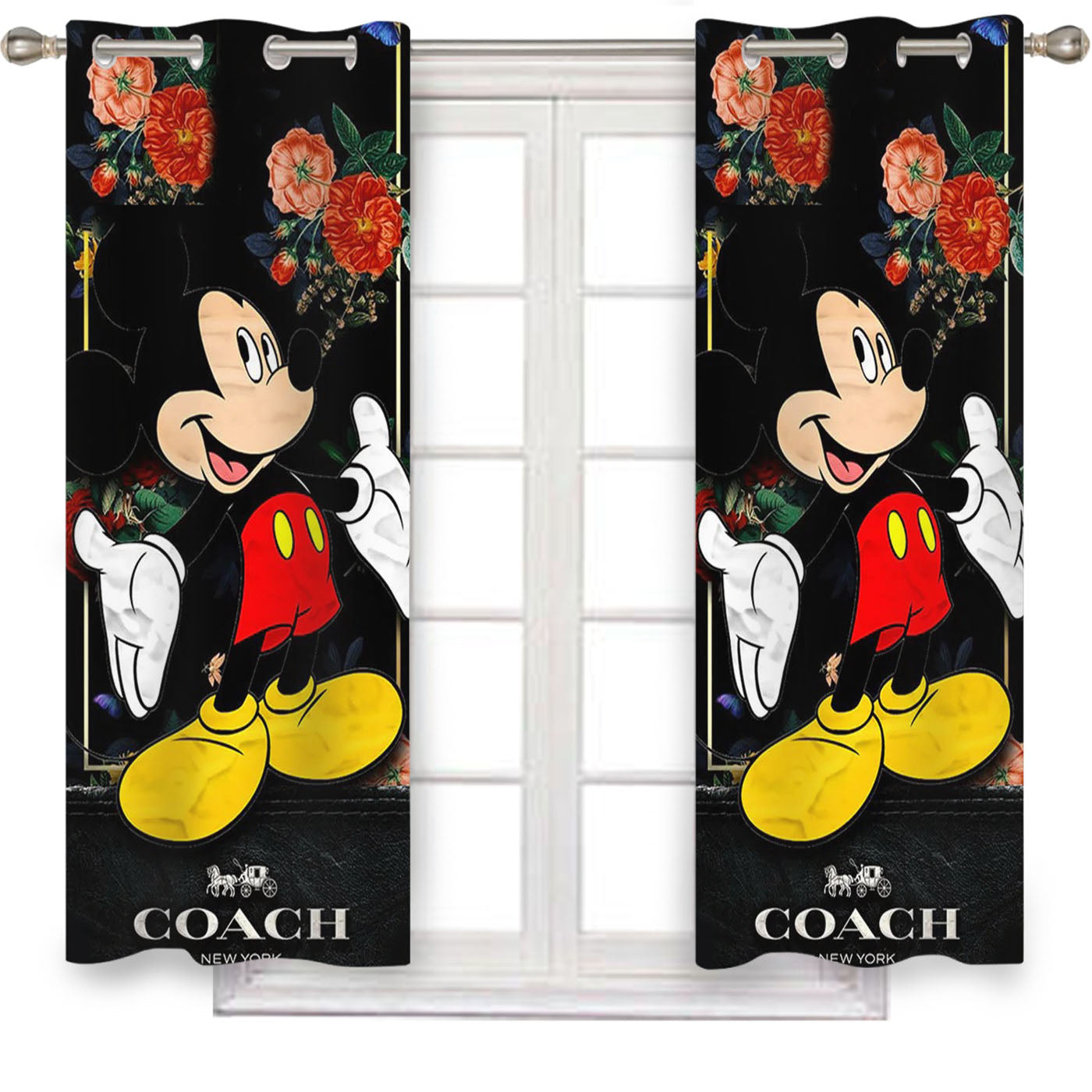 Flowers Coach Mickey Mouse New 49 Window Curtains