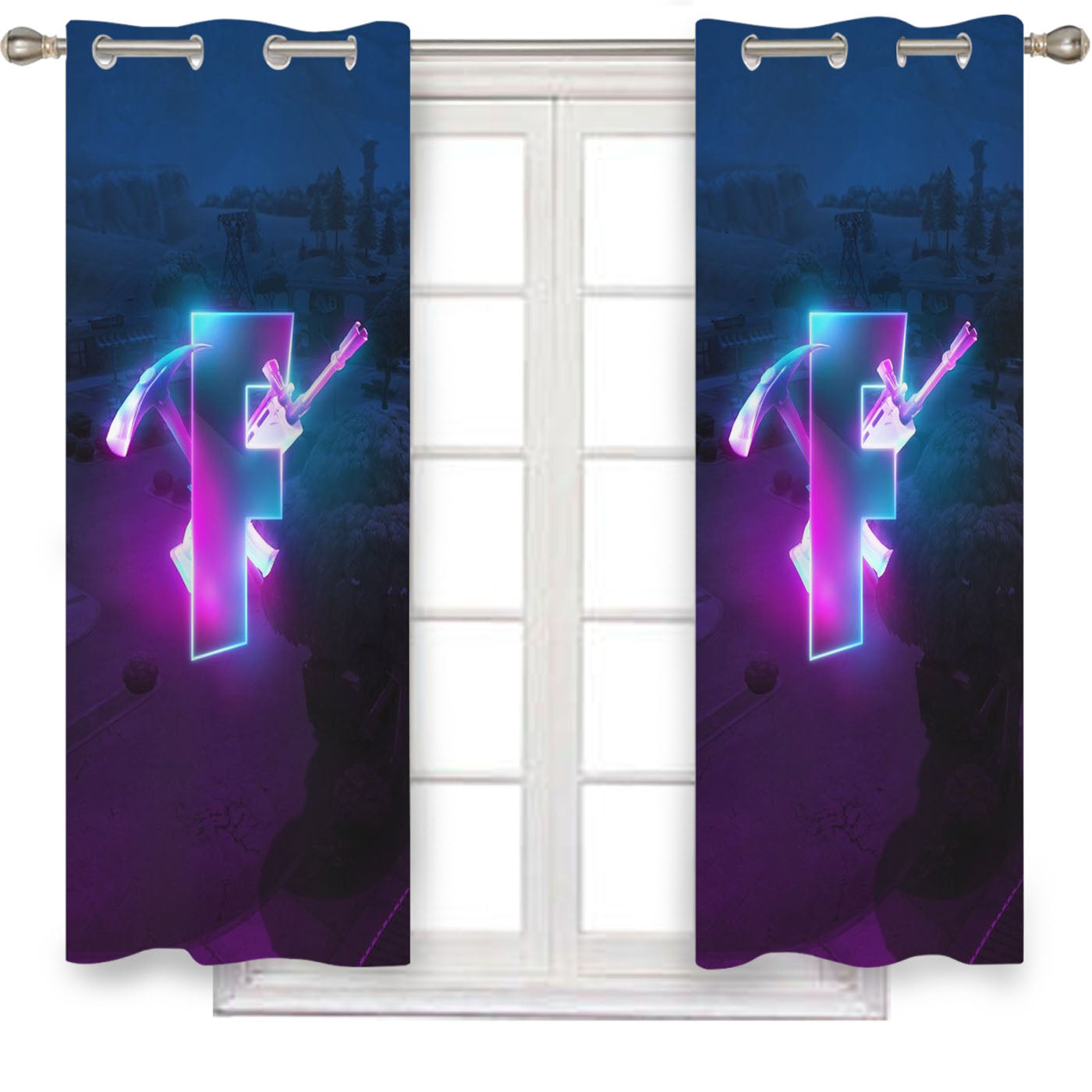 Glowing Fortnite Logo Season 6 Window Curtains