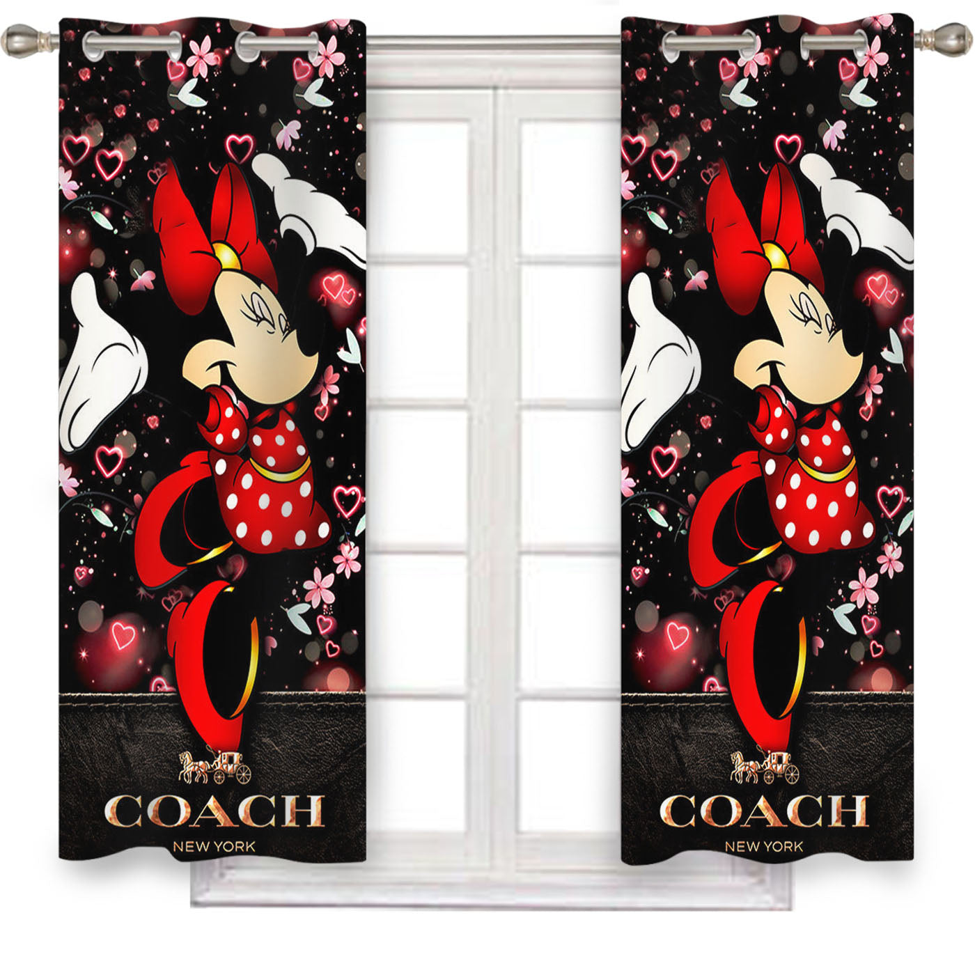 Happy Minni Mouse Coach Flowers Window Curtains