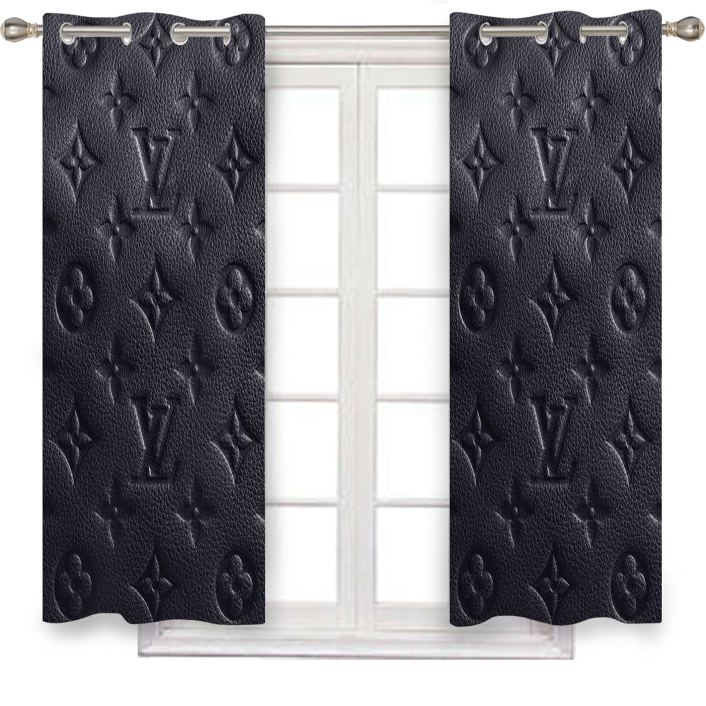 Louis Vuitton Fashion Logo Gray Window Curtains