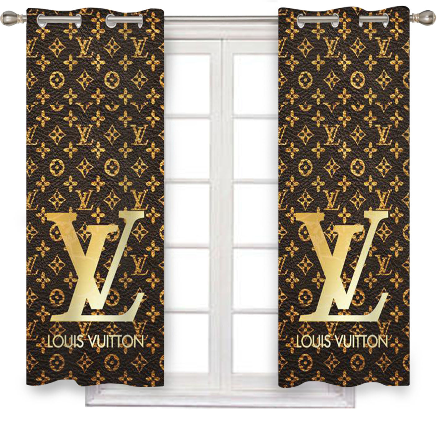 Louis Vuitton Logo Gold Window Curtains