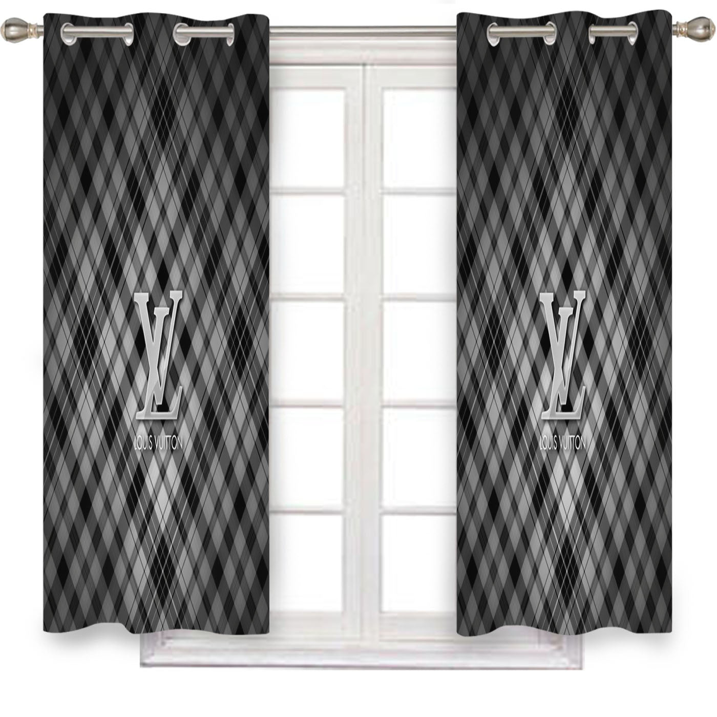 Louis Vuitton Logo In Silver Style Window Curtains