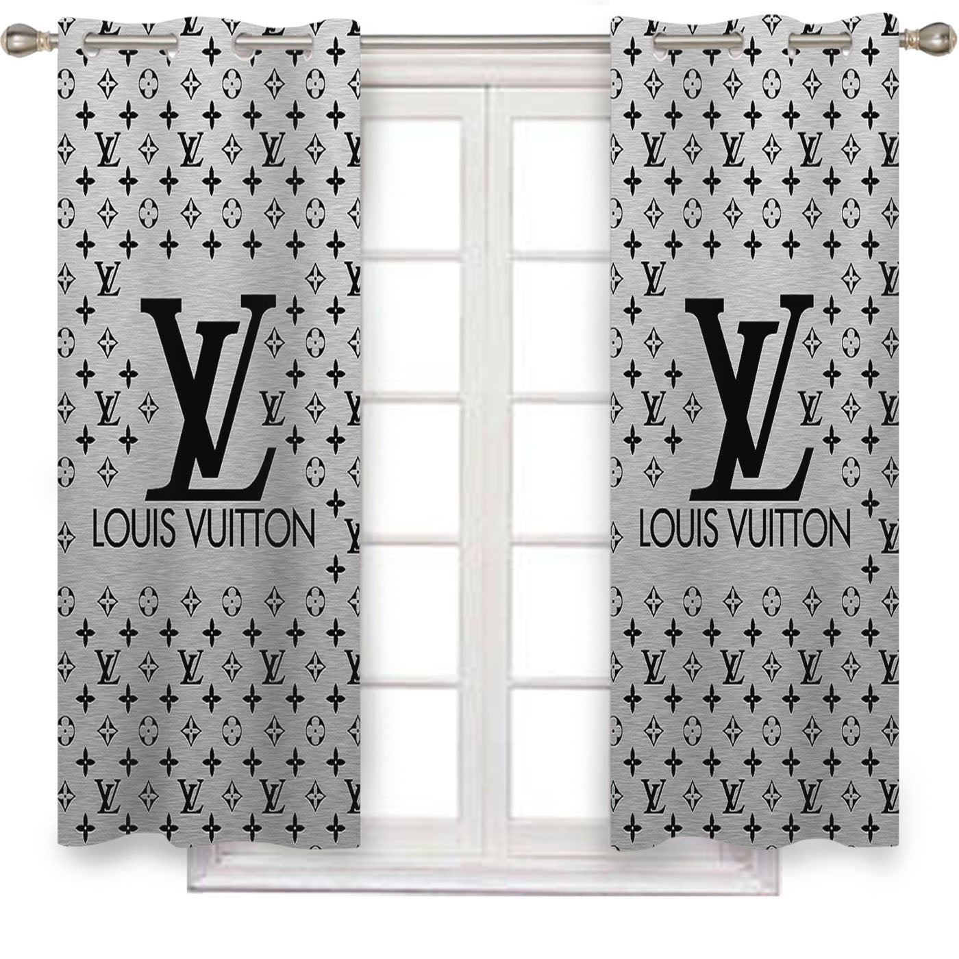 Louis Vuitton Logo Silver Window Curtains