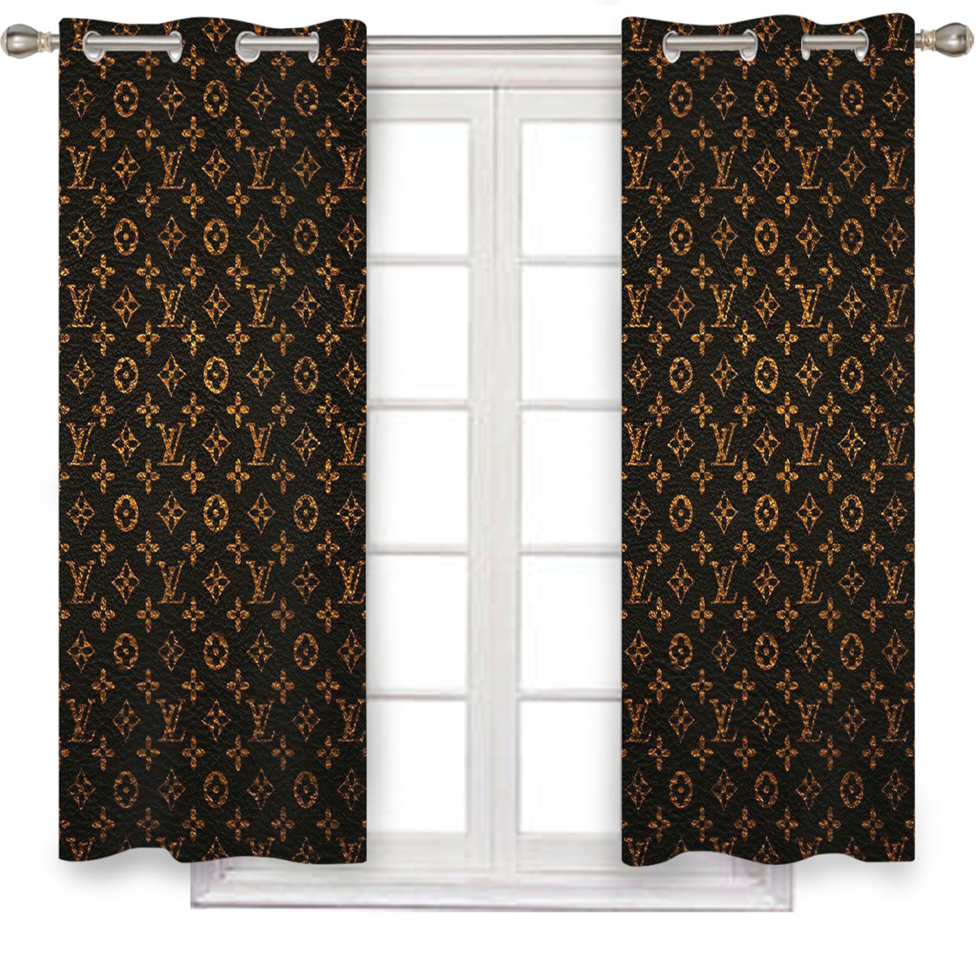 Louis Vuitton Pattern Brown Gold Window Curtains