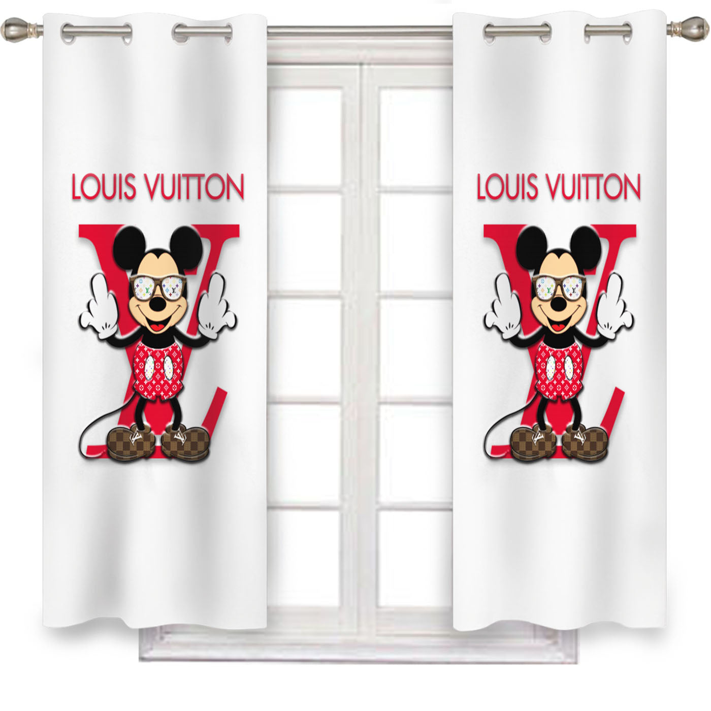 Mickey Louis Vuitton White Window Curtains