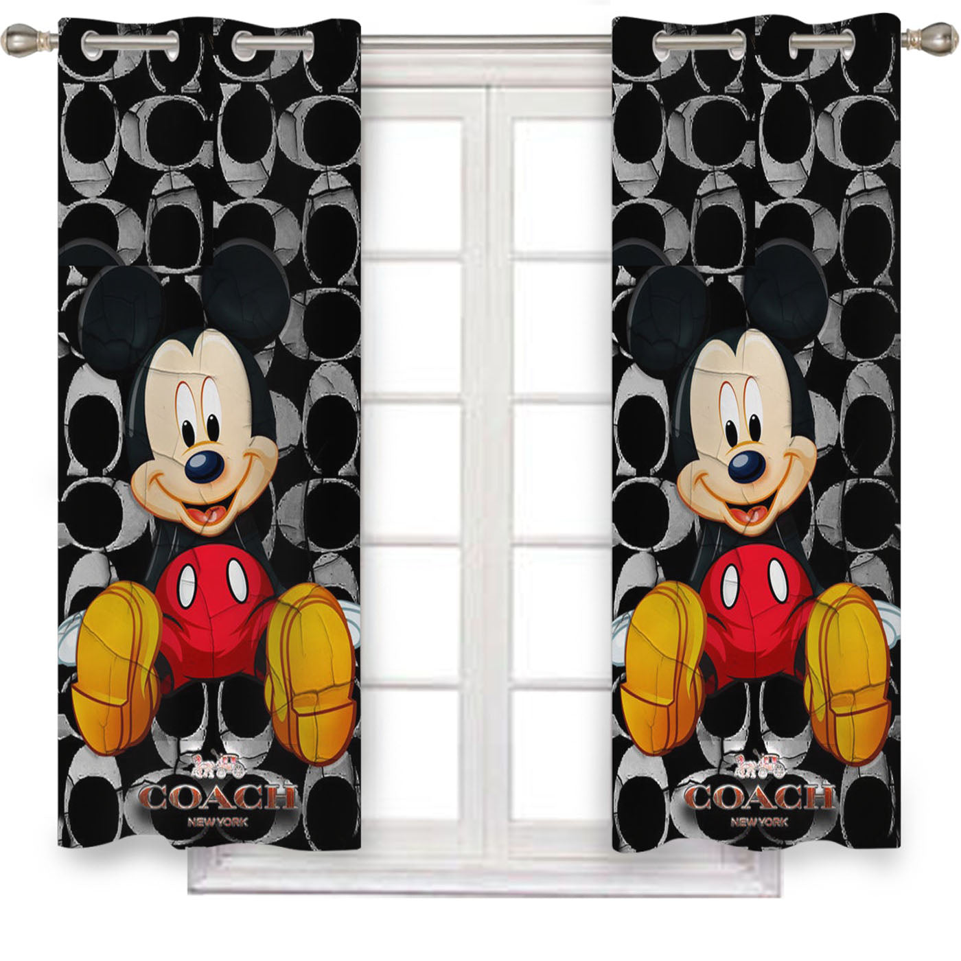 Mickey Mouse Coach Black 5 Window Curtains