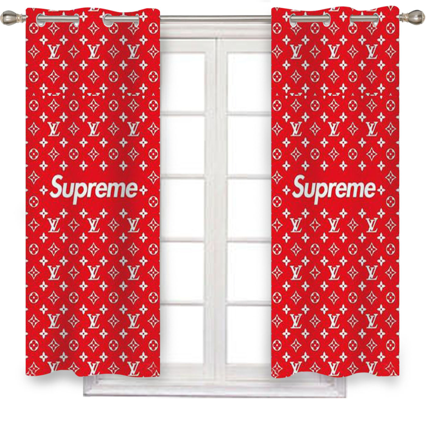 Red Louis Vuitton Supreme Window Curtains