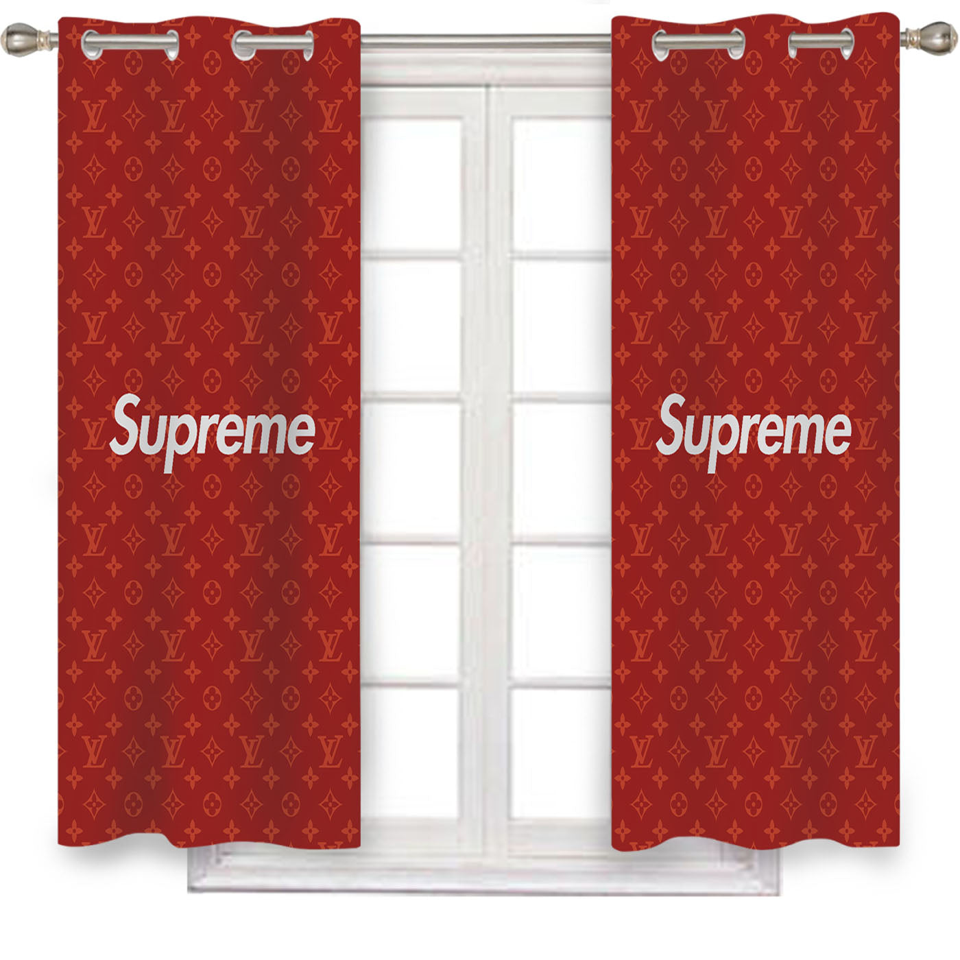 Red Supreme Louis Vuitton Window Curtains