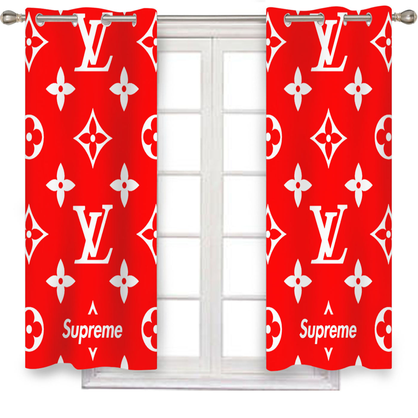 Red Supreme Luois Vuitton Window Curtains