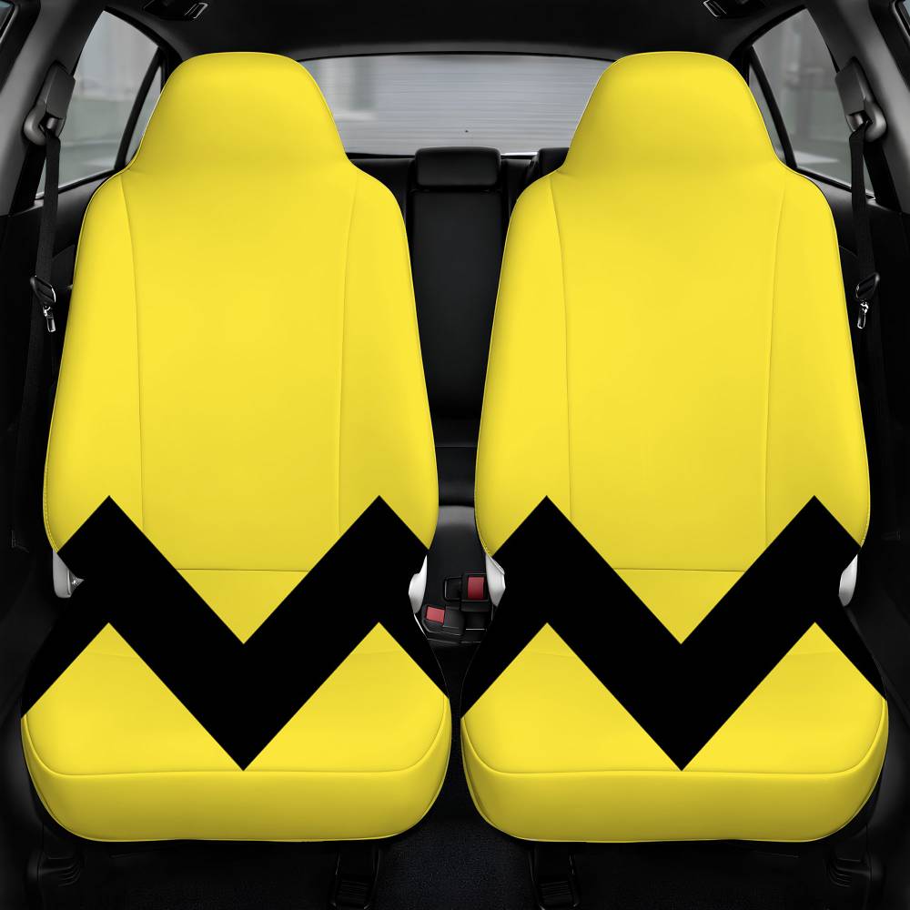 Charlie Brown Yellow Black Chevron Car Seat Cover Personalized Front Pair