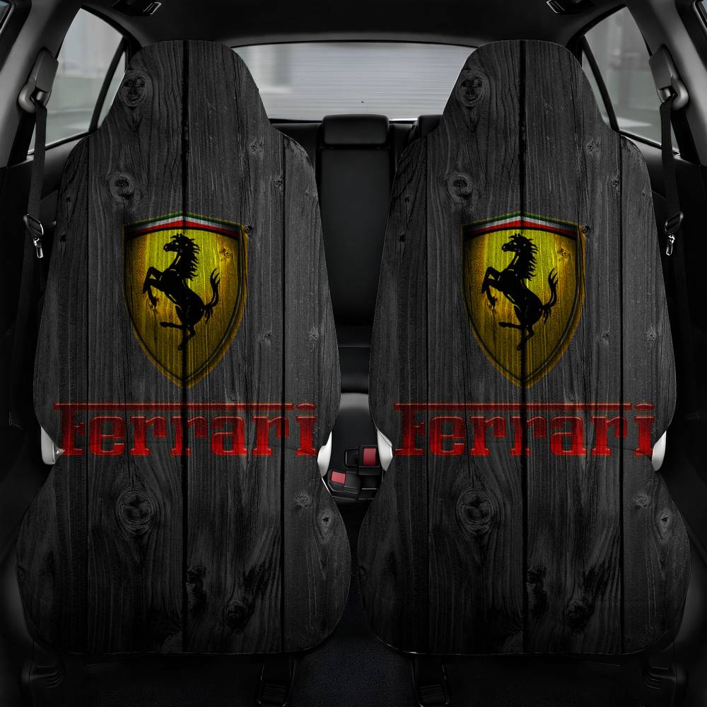 Ferrari Luxury Car Logo Dark Wood Car Seat Cover Personalized Front Pair