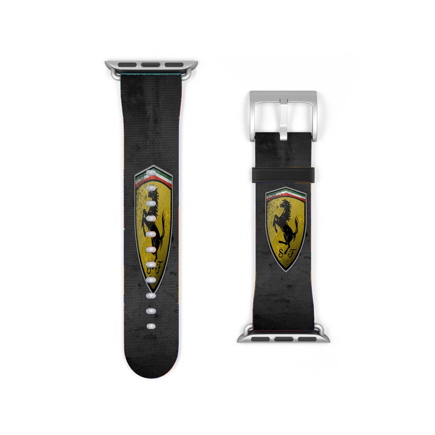 Ferrari Logo Black Grey Texture Apple Watch Band 38Mm - 44Mm