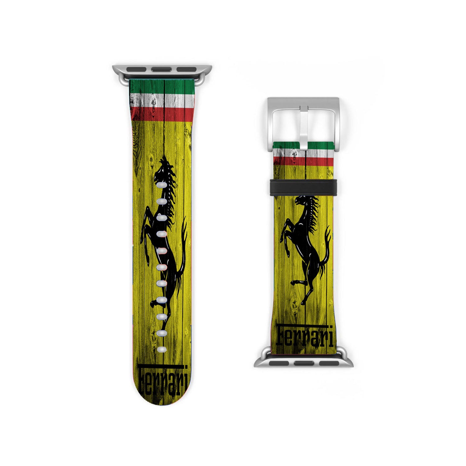 Full Ferrari Logo Dark Wood Wallpaper Apple Watch Band 38Mm - 44Mm