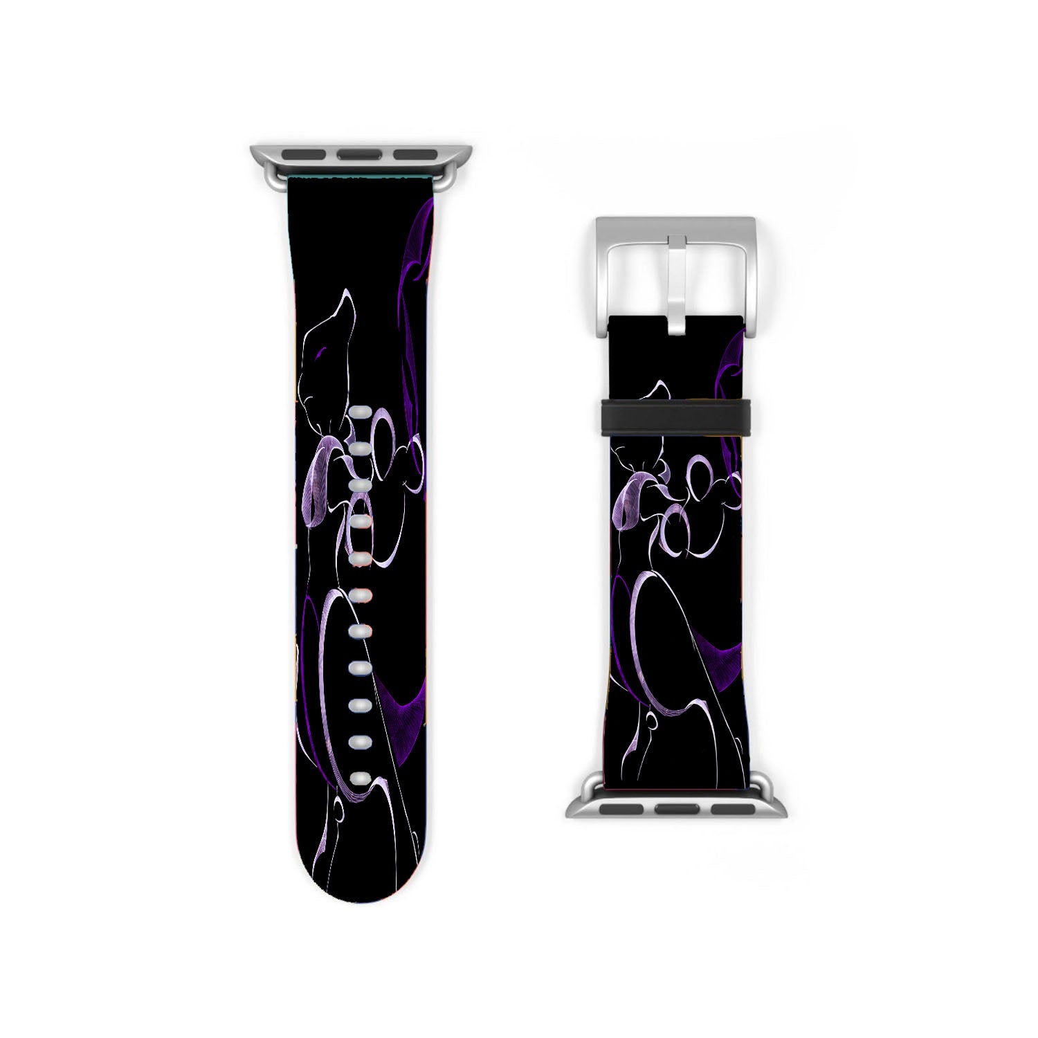 Mewtwo Pokemon Line Art On Black Apple Watch Band 38Mm - 44Mm