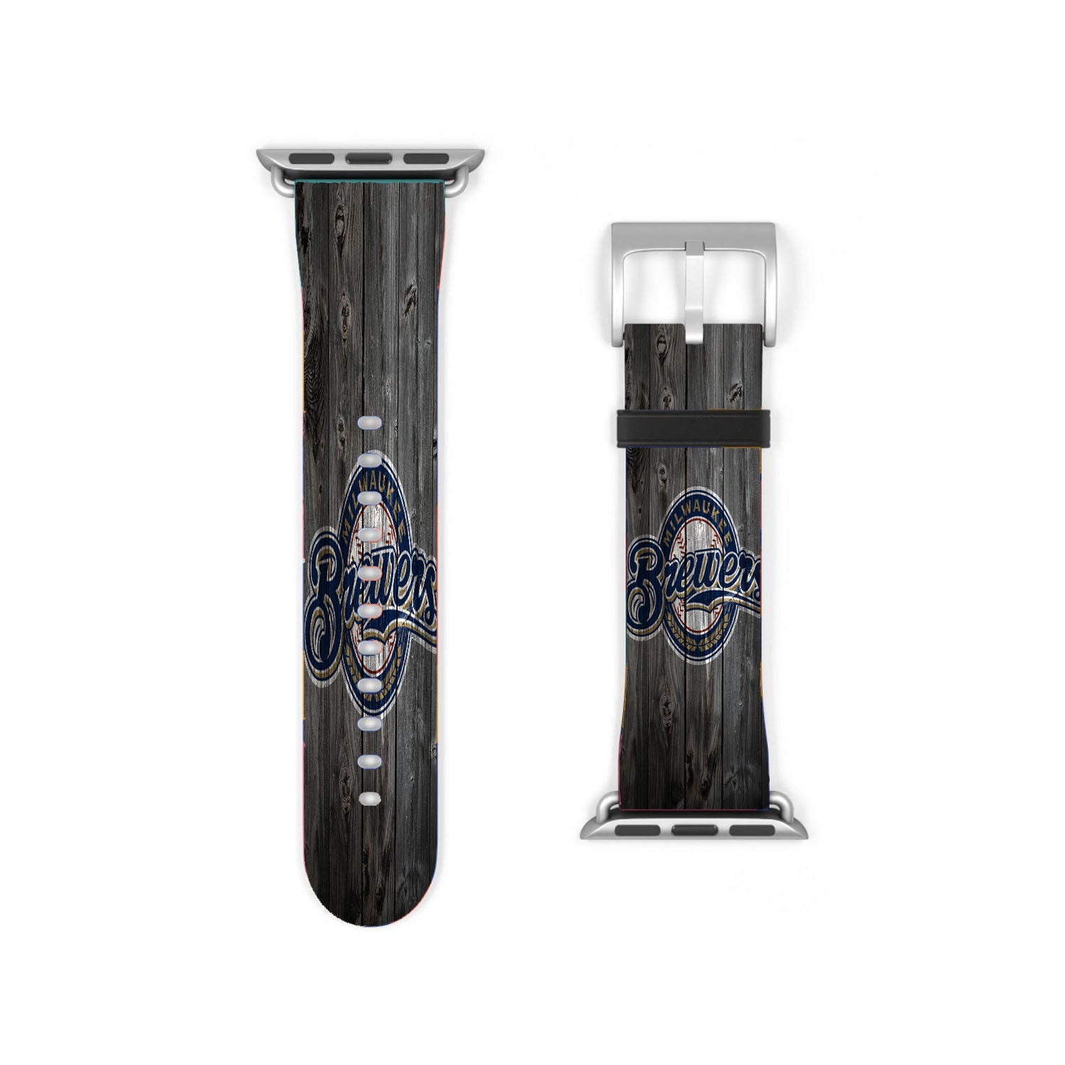 Milwaukee Brewers Mlb Logo Dark Wood Wallpaper Apple Watch Band 38Mm - 44Mm