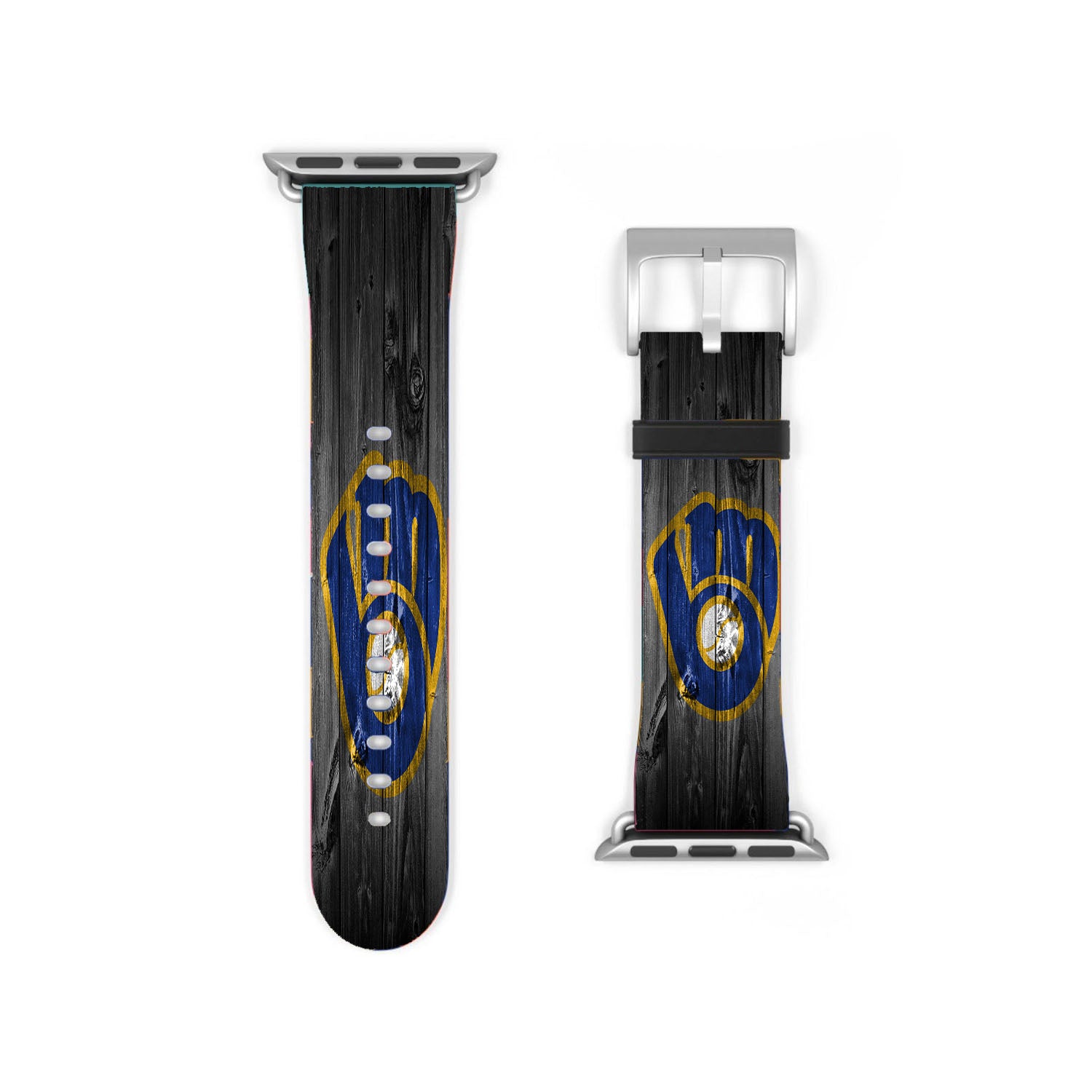 New Milwaukee Brewers Mlb Logo Dark Wood Wallpaper Apple Watch Band 38Mm - 44Mm