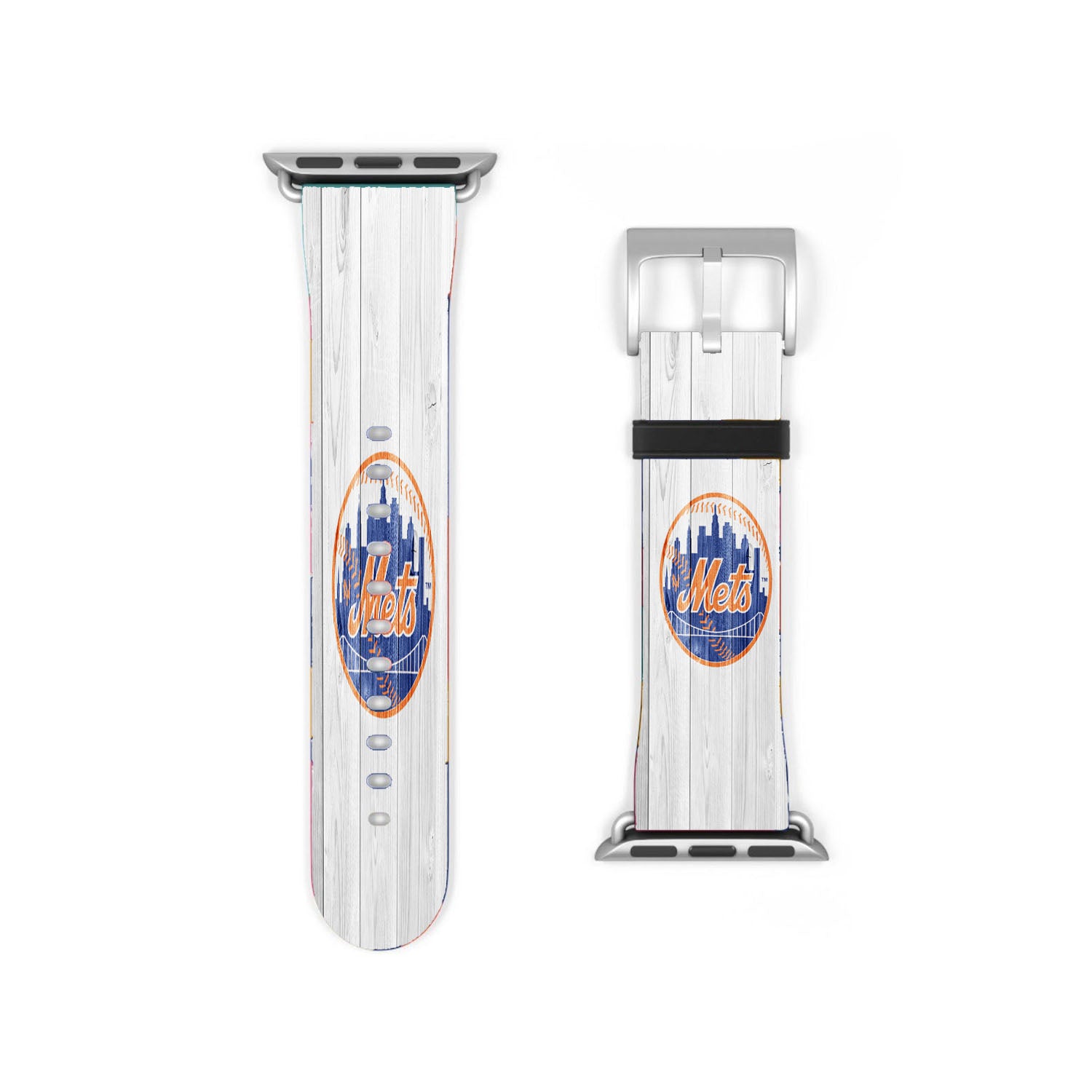New York Mets Mlb Logo White Wood Wallpaper Apple Watch Band 38Mm - 44Mm