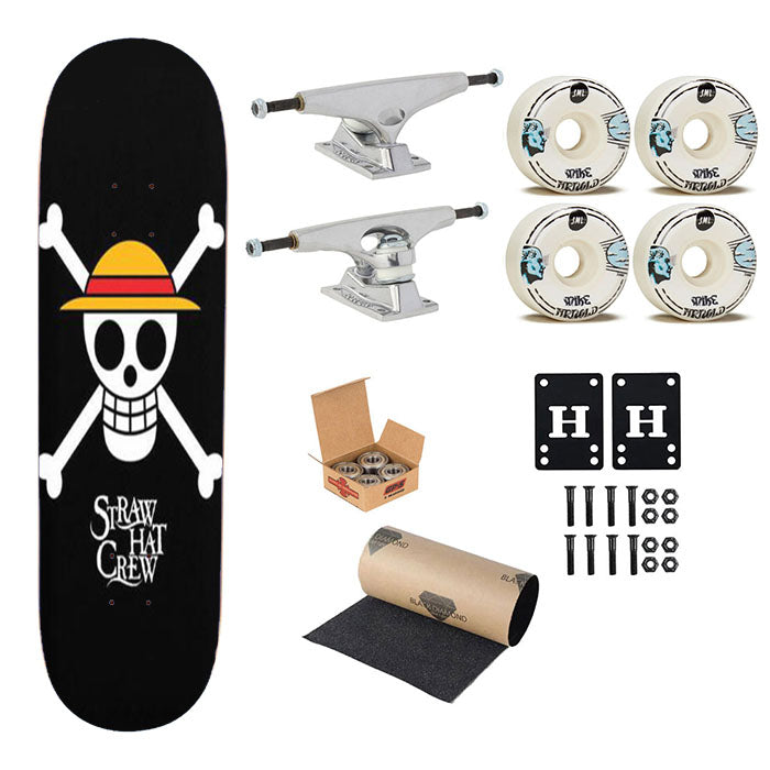 One Piece Straw Hat Crew Flag Skateboard Complete Board 8.0" X 31.75"