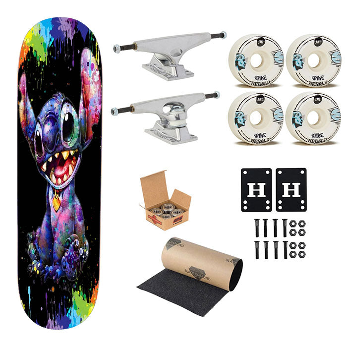 Stitch Cartoon Color Splash Skateboard Complete Board 8.0" X 31.75"