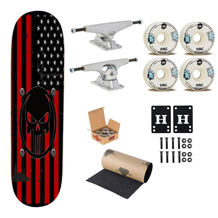 American Flag Punisher Skateboard Complete Board 8.0" X 31.75"