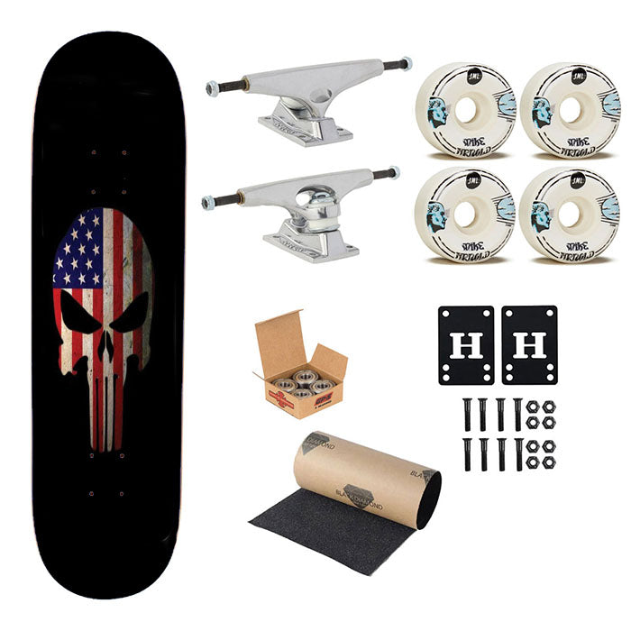 American Flag Punisher Skull Vintage Usa Cool Skateboard Complete Board 8.0" X 31.75"