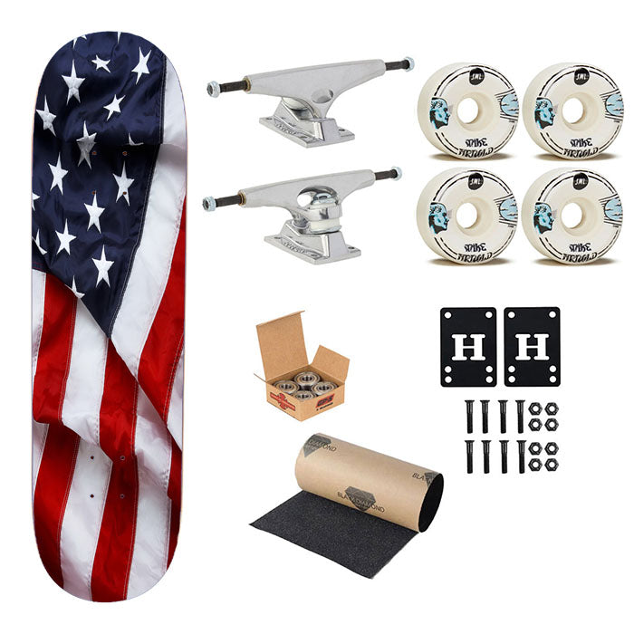 American Flag Ruffled Skateboard Complete Board 8.0" X 31.75"