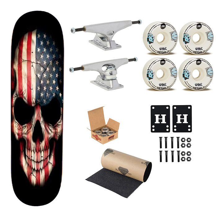 American Flag Skull Skateboard Complete Board 8.0" X 31.75"