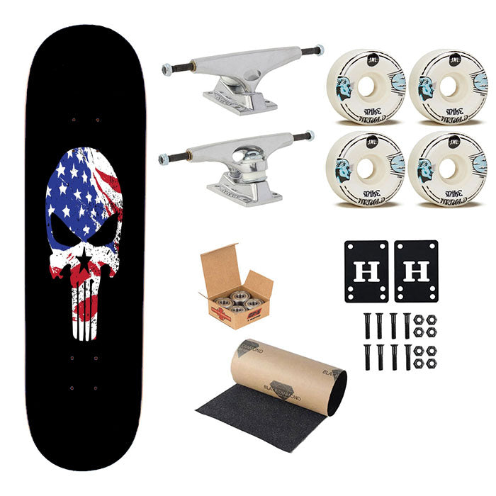 American The Punisher Flag Texture Skateboard Complete Board 8.0" X 31.75"