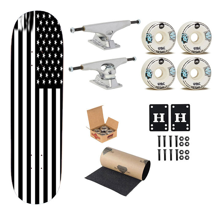 Black & White American Flag Skateboard Complete Board 8.0" X 31.75"