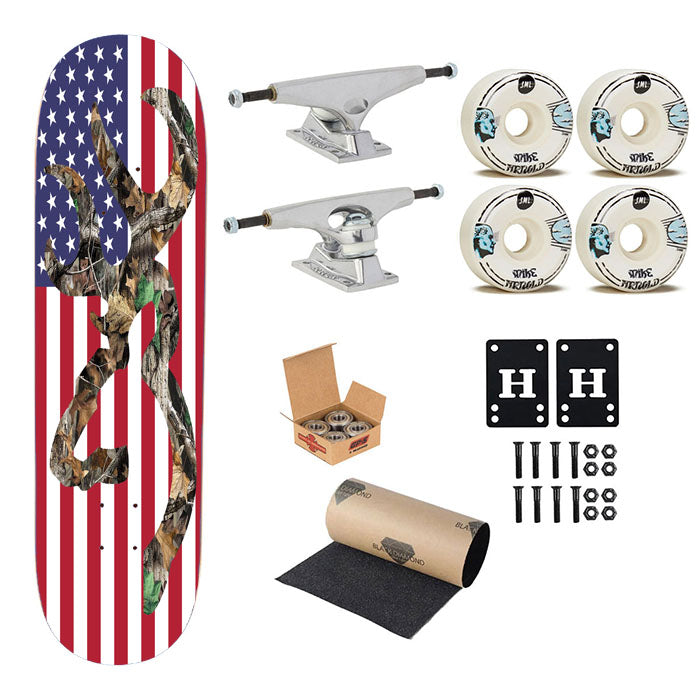 Browning Deer Camo American Flag Skateboard Complete Board 8.0" X 31.75"