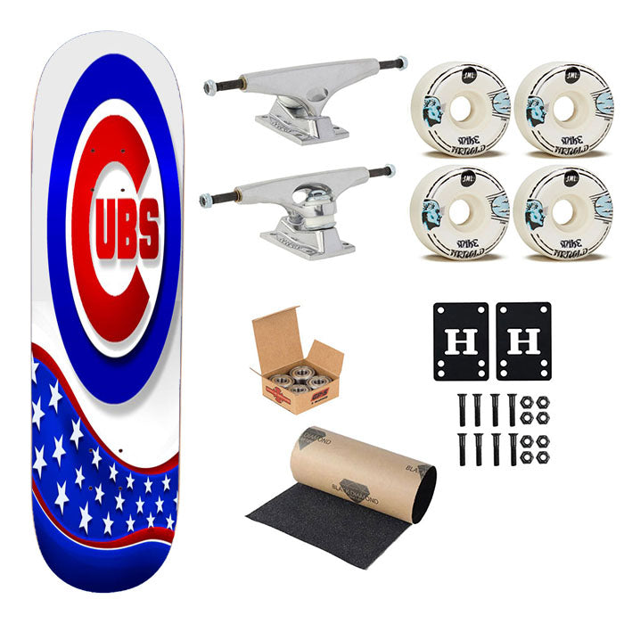 Chicago Cubs American Flag Skateboard Complete Board 8.0" X 31.75"