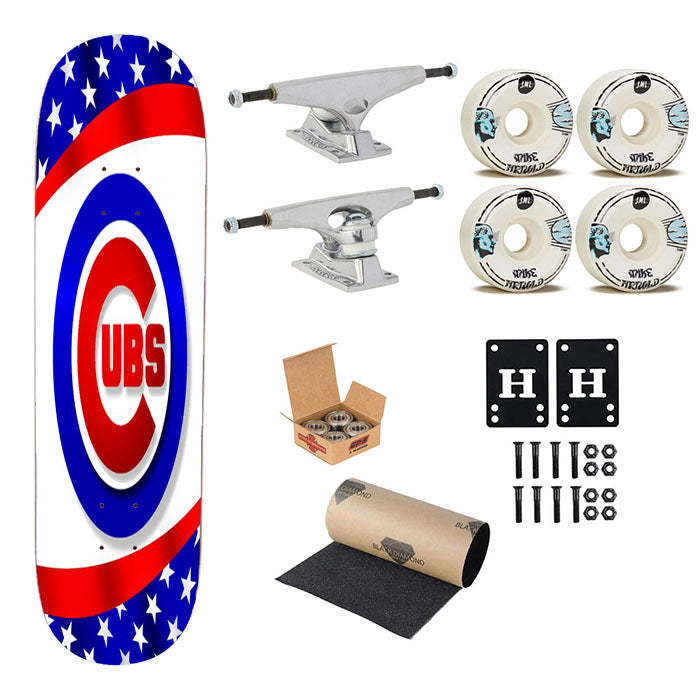 Chicago Cubs American Flag Pattern Skateboard Complete Board 8.0" X 31.75"