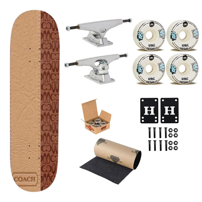 Coach New York Brown Leather Skateboard Complete Board 8.0" X 31.75"