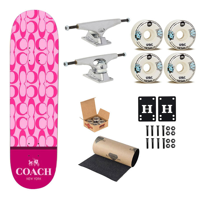 Coach New York Pink Pattern Skateboard Complete Board 8.0" X 31.75"