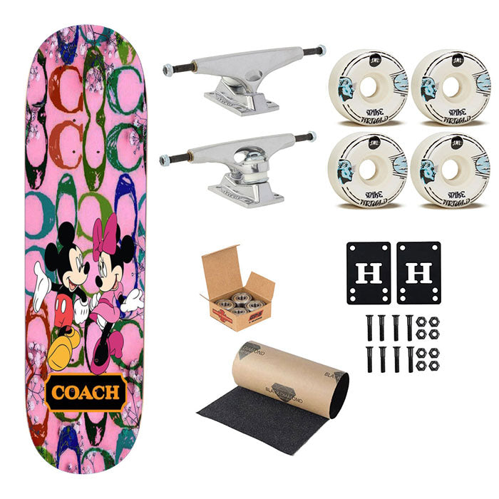 Coach Pink Flower Mickey Minnie Skateboard Complete Board 8.0" X 31.75"