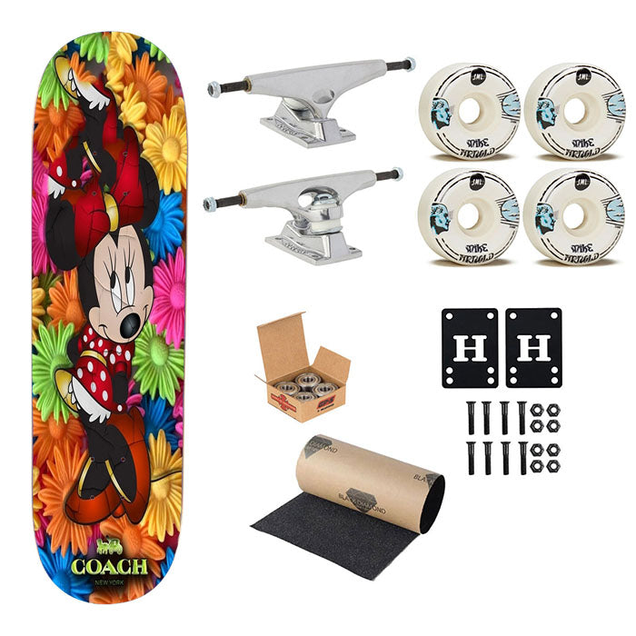 Colorfull Coach Minnie Mouse Flowers Skateboard Complete Board 8.0" X 31.75"