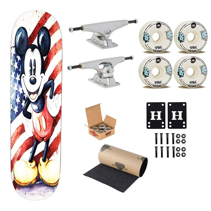 Dinsey Mickey Mouse Retro Usa Flag Skateboard Complete Board 8.0" X 31.75"