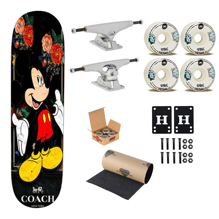 Flowers Coach Mickey Mouse New 49 Skateboard Complete Board 8.0" X 31.75"