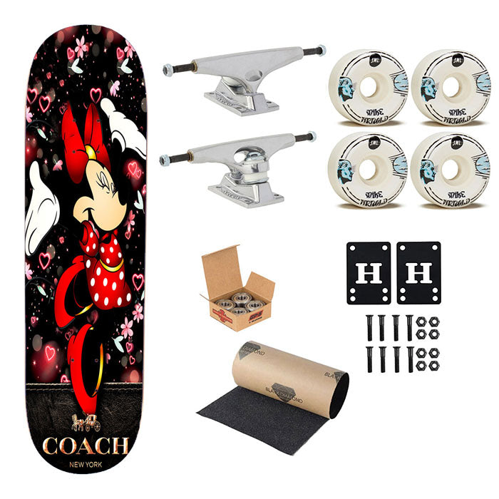 Happy Minni Mouse Coach Flowers Skateboard Complete Board 8.0" X 31.75"
