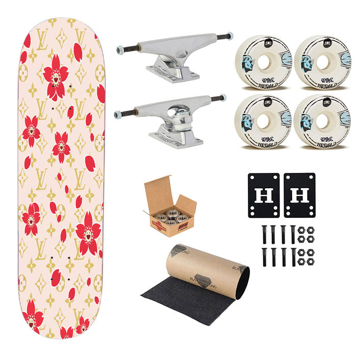 Louis Vuitton Cream Red Skateboard Complete Board 8.0" X 31.75"