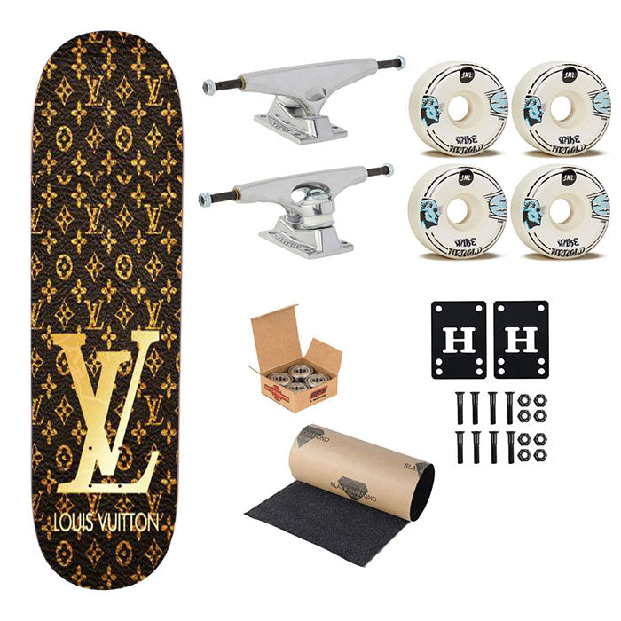 Louis Vuitton Logo Gold Skateboard Complete Board 8.0" X 31.75"